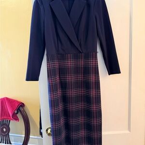 Eliza J Navy Top Burgundy Plaid Long Sleeve Dress
